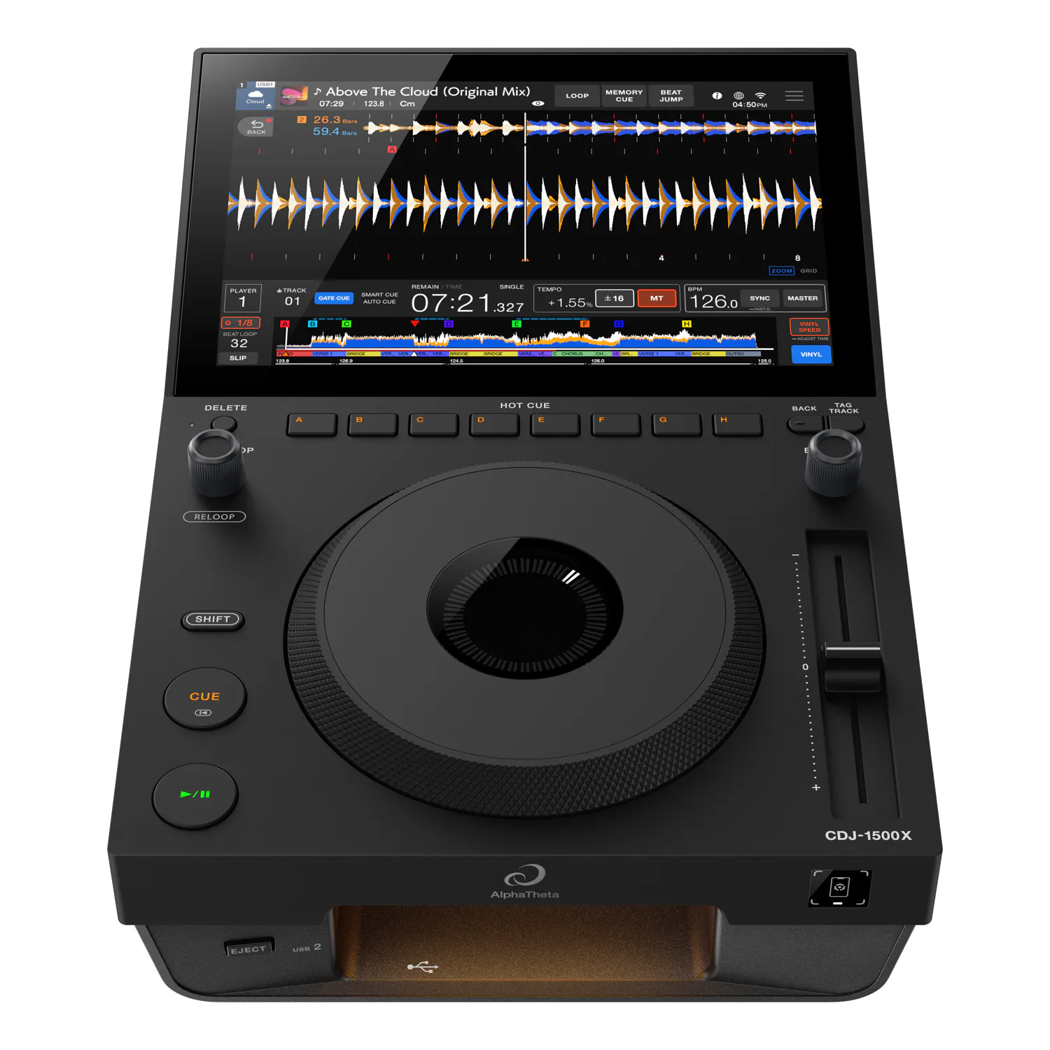 AlphaTheta CDJ-1500X, lecteur DJ professionnel compact avec écran tactile 10,1", Wi-Fi intégré et compatibilité rekordbox CloudDirectPlay.